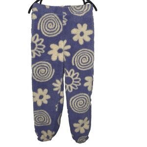 CALI 1850 Jogger Sherpa Fleece Floral Lounge Sweatpants Hippie Womens XS Purple
